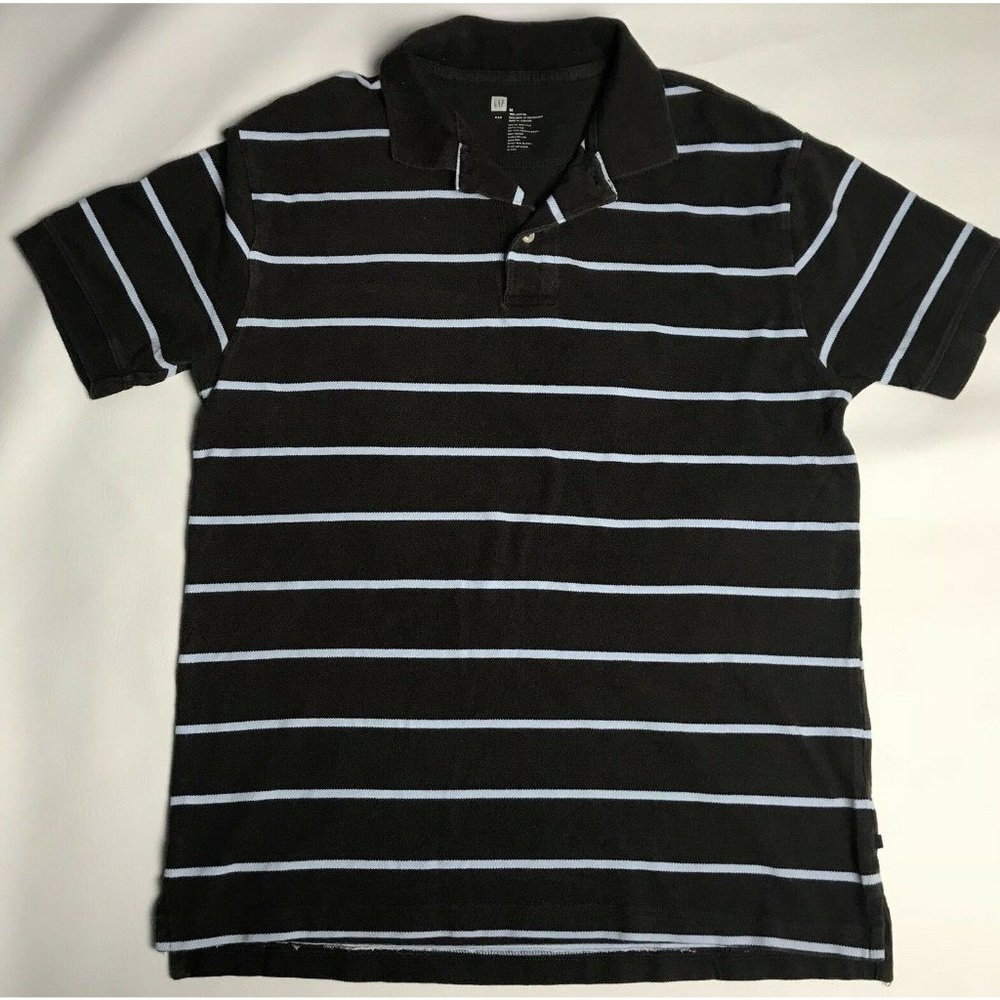 Gap Polo Shirt Mens Size Medium Brown Blue Striped Cotton Short Sleeve